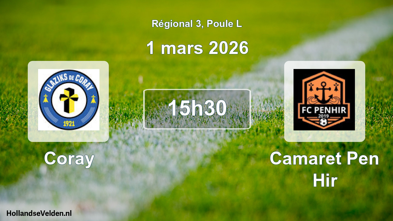 Geplande wedstrijd: Coray - Camaret Pen Hir (1 mars 2026)