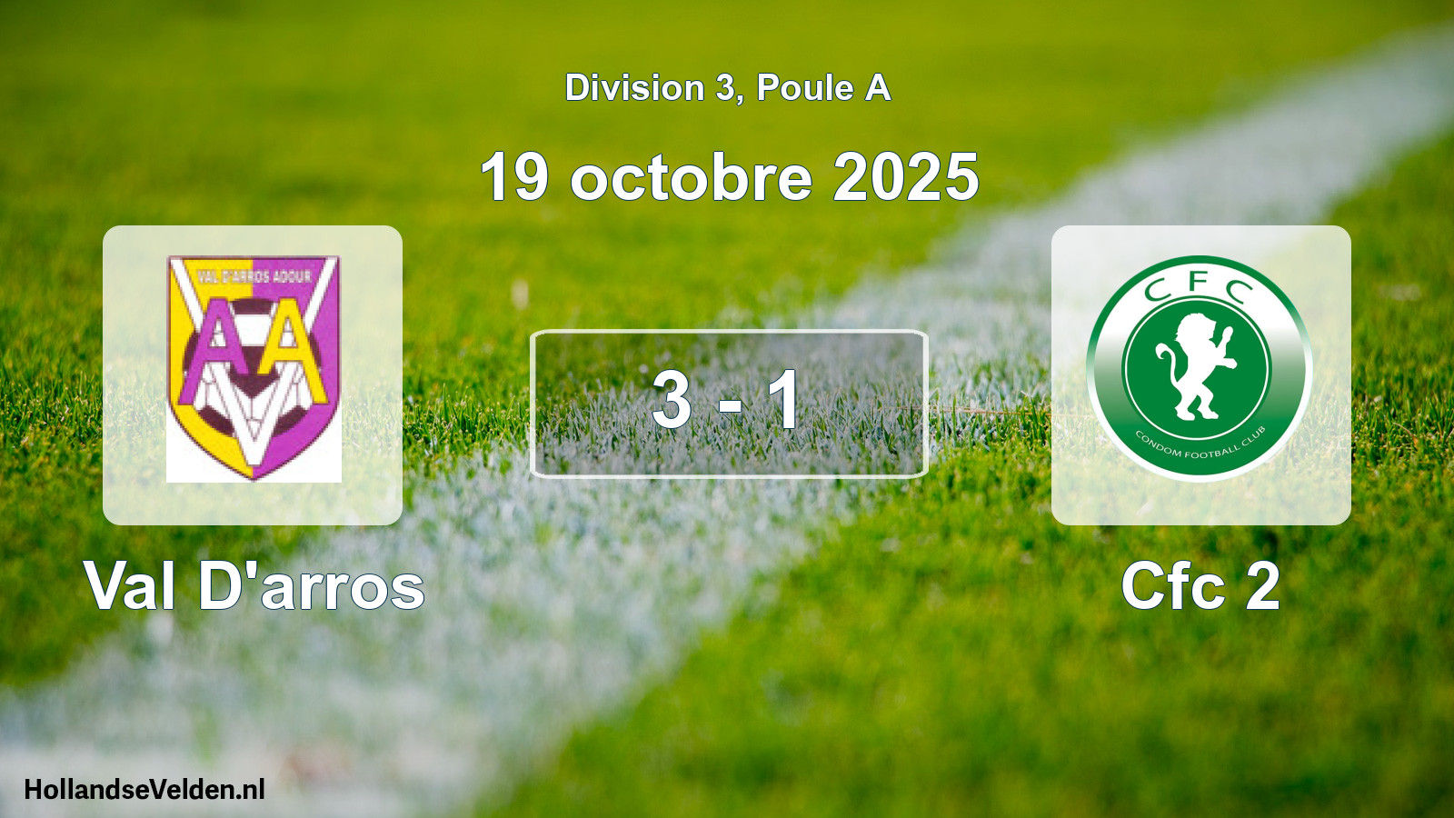 Match joué: Val D'arros - Cfc 2 3 - 1 (19 octobre 2025)