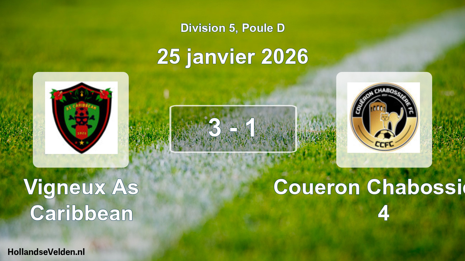 Total number of matches played: Vigneux As Caribbean - Coueron Chabossiere 4 3 - 1 (25 January 2026)