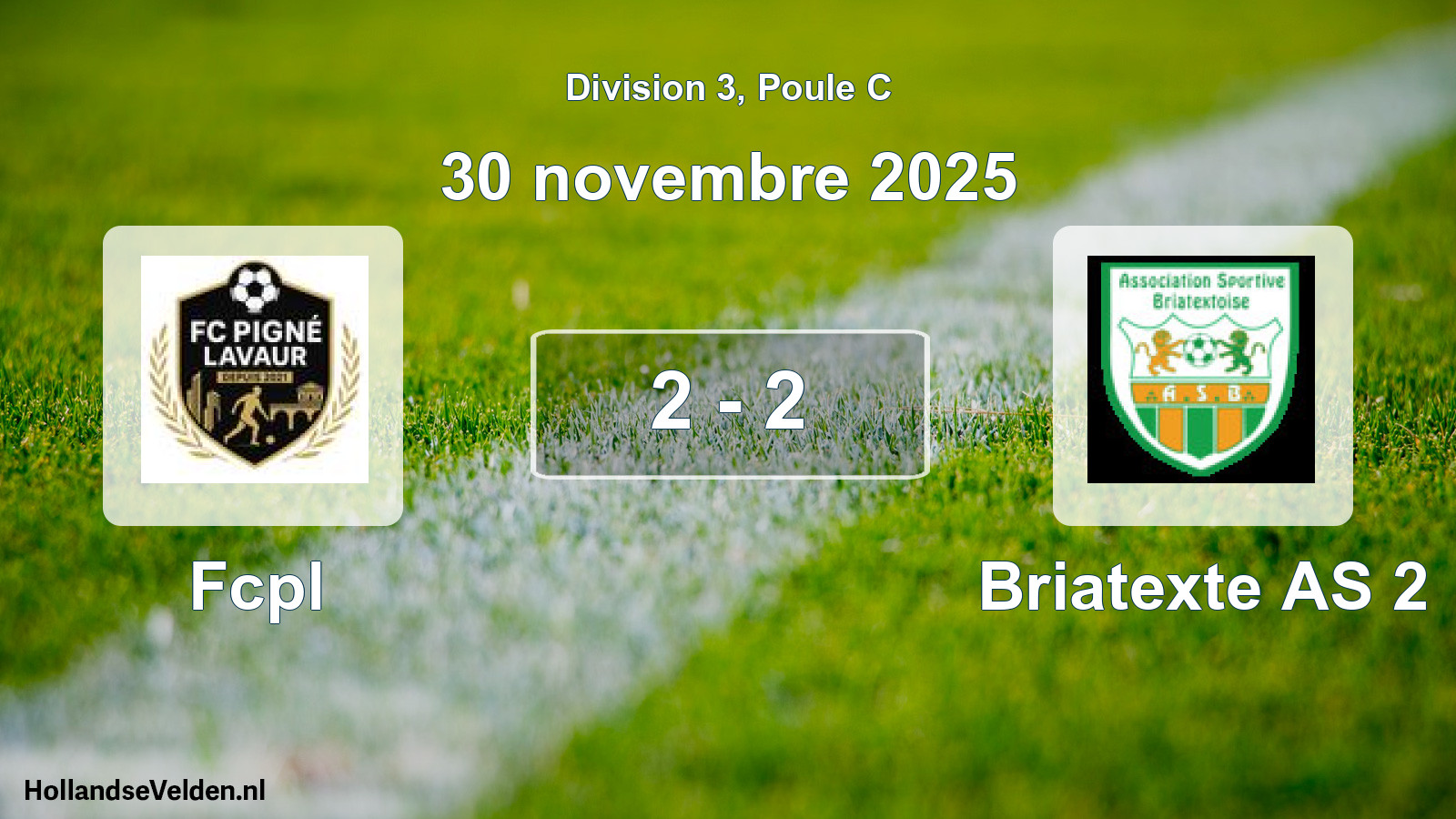 Match joué: Fcpl - Briatexte AS 2 2 - 2 (30 novembre 2025)