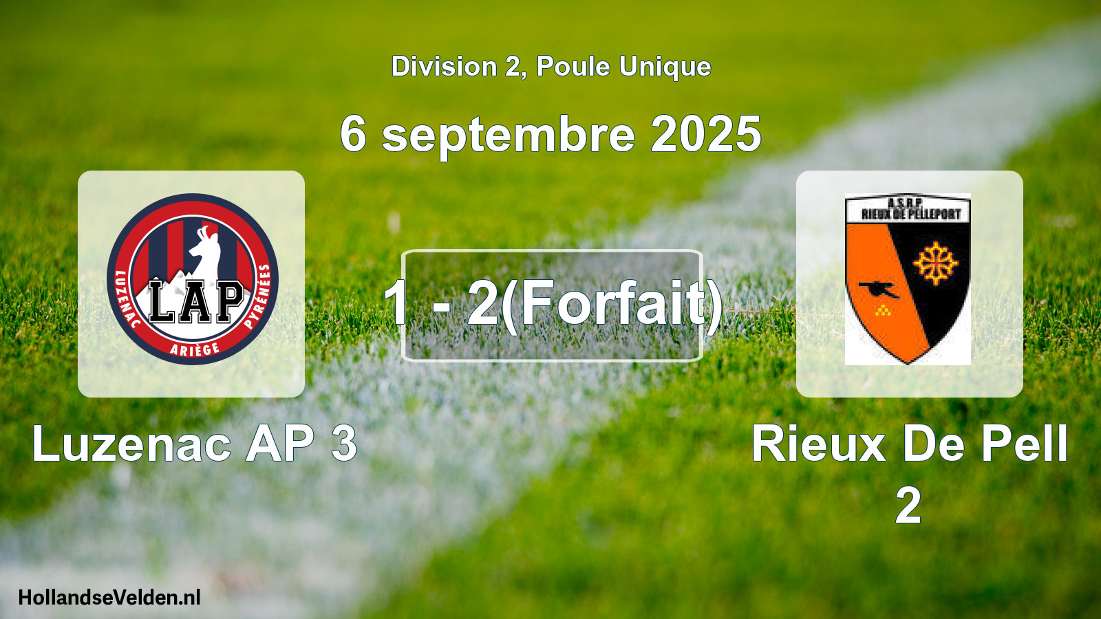 Gespeelde wedstrijd: Luzenac AP 3 - Rieux De Pell 2 1 - 2(Forfait) (6 september 2025)