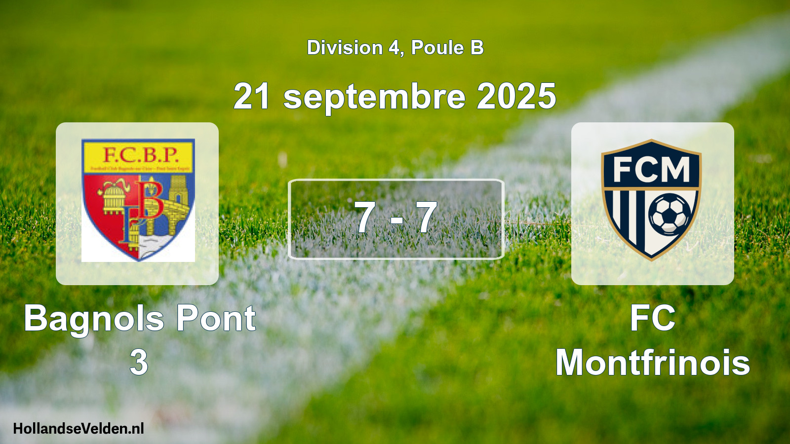 Match joué: Bagnols Pont 3 - FC Montfrinois 7 - 7 (21 septembre 2025)