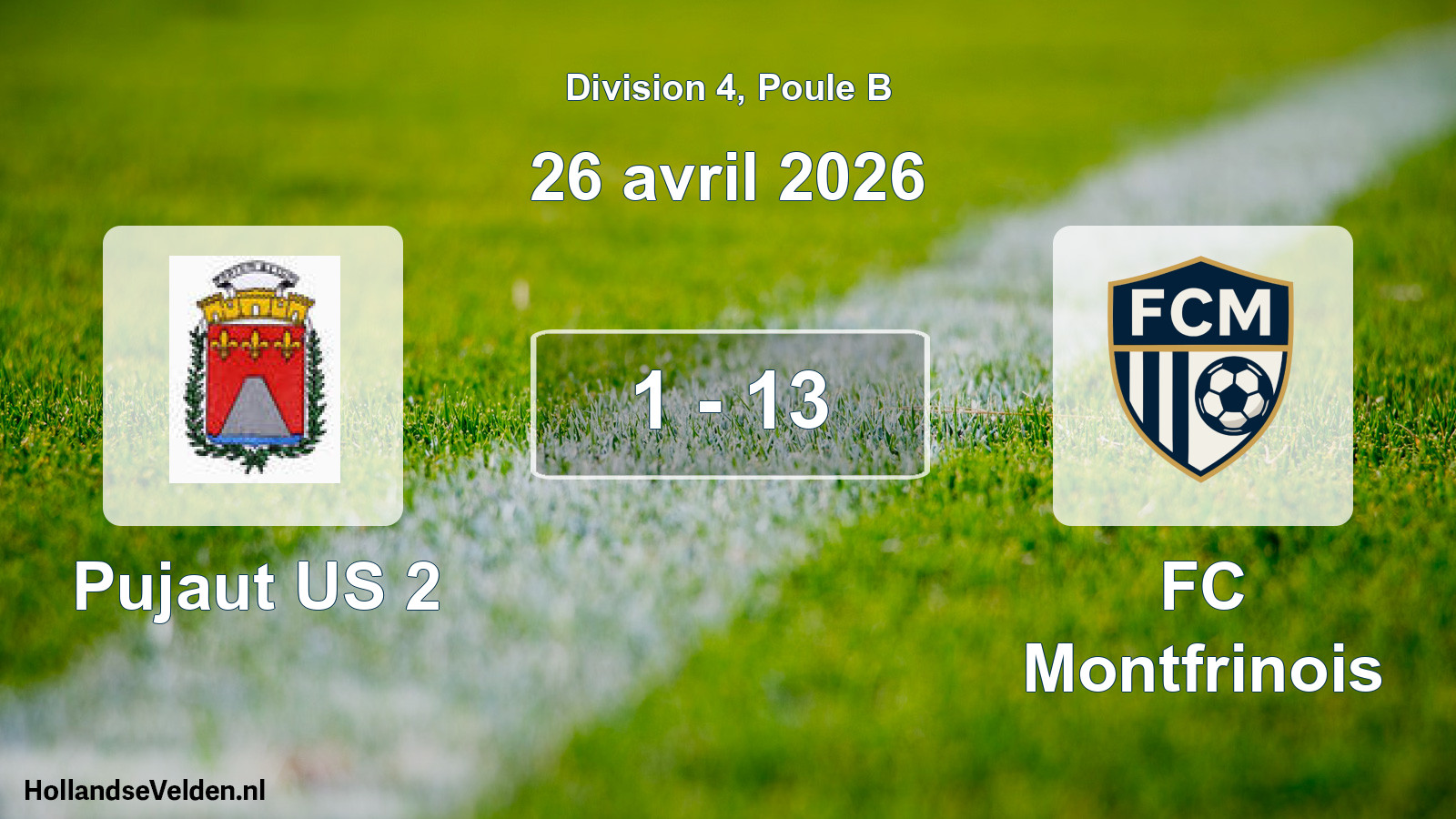 Match joué: Pujaut US 2 - FC Montfrinois 1 - 13 (26 avril 2026)