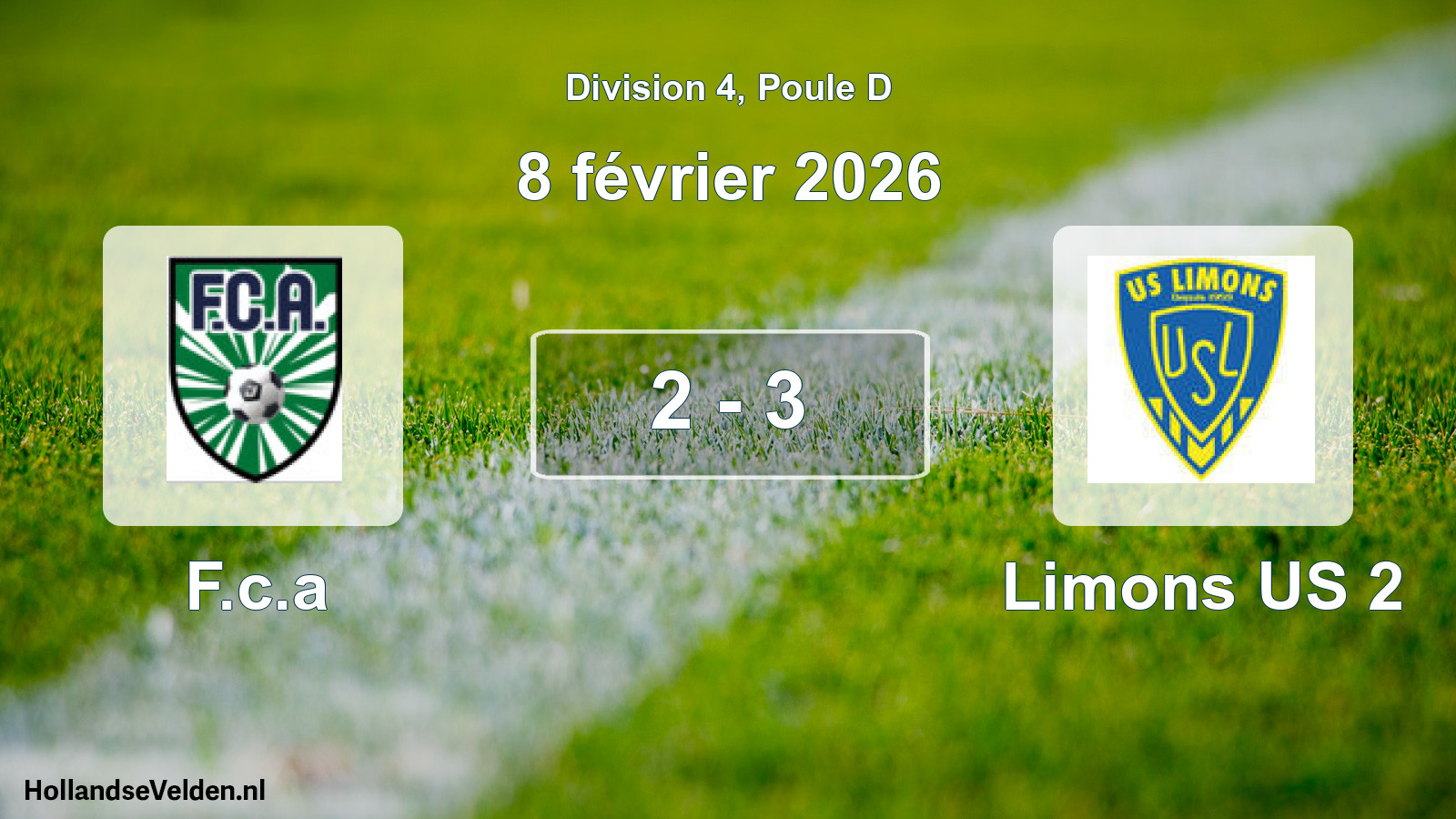 Match joué: F.c.a - Limons US 2 2 - 3 (8 février 2026)