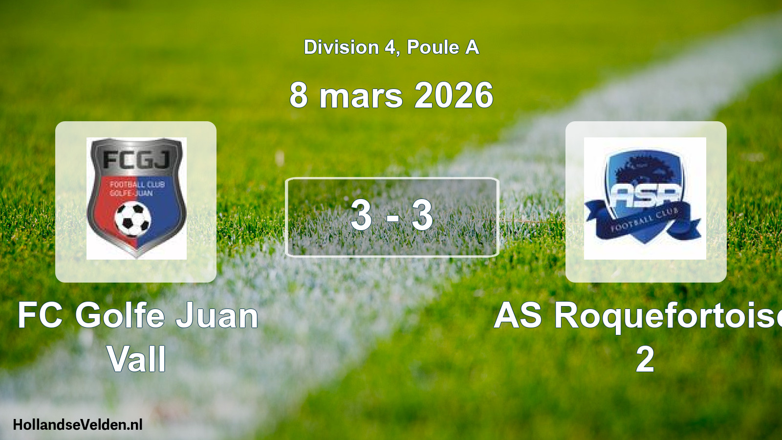 Match joué: FC Golfe Juan Vall - AS Roquefortoise 2 3 - 3 (8 mars 2026)