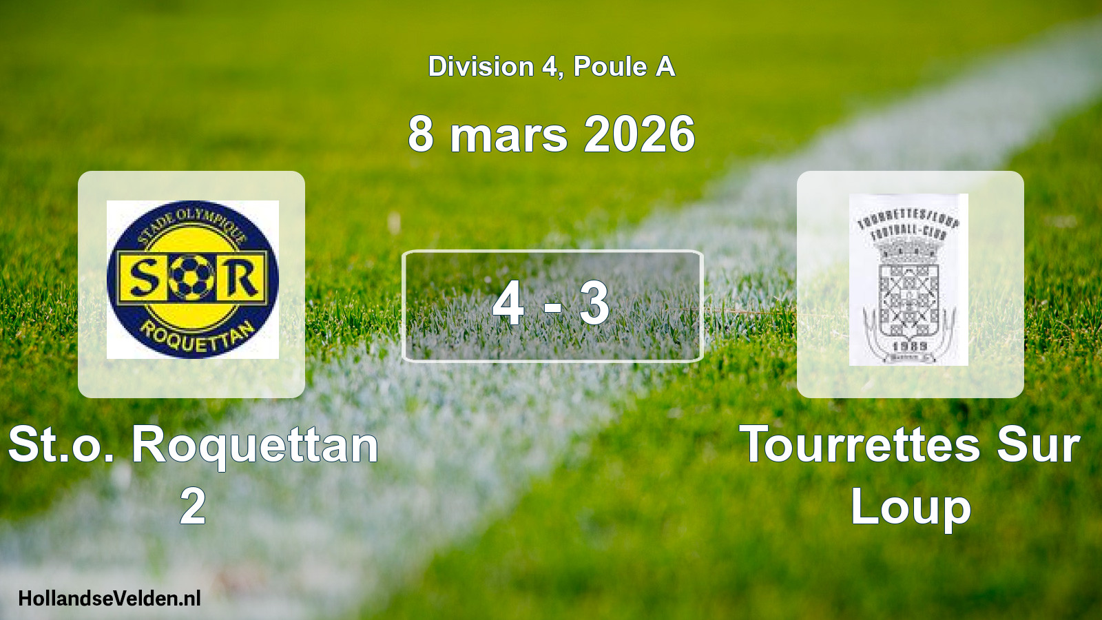 Match joué: St.o. Roquettan 2 - Tourrettes Sur Loup 4 - 3 (8 mars 2026)