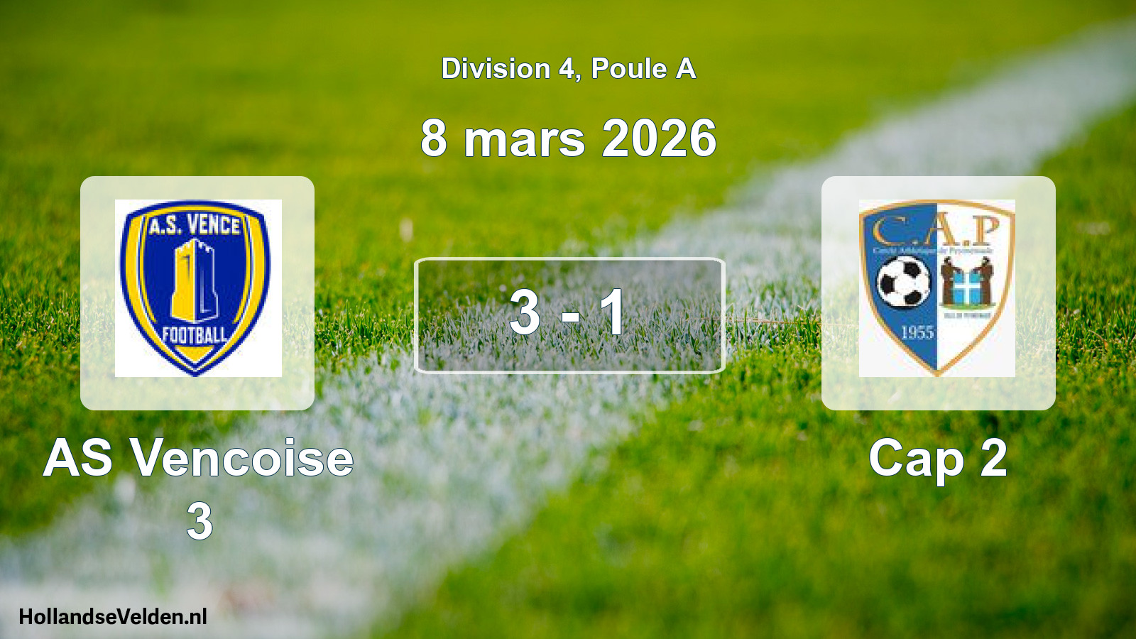 Match joué: AS Vencoise 3 - Cap 2 3 - 1 (8 mars 2026)