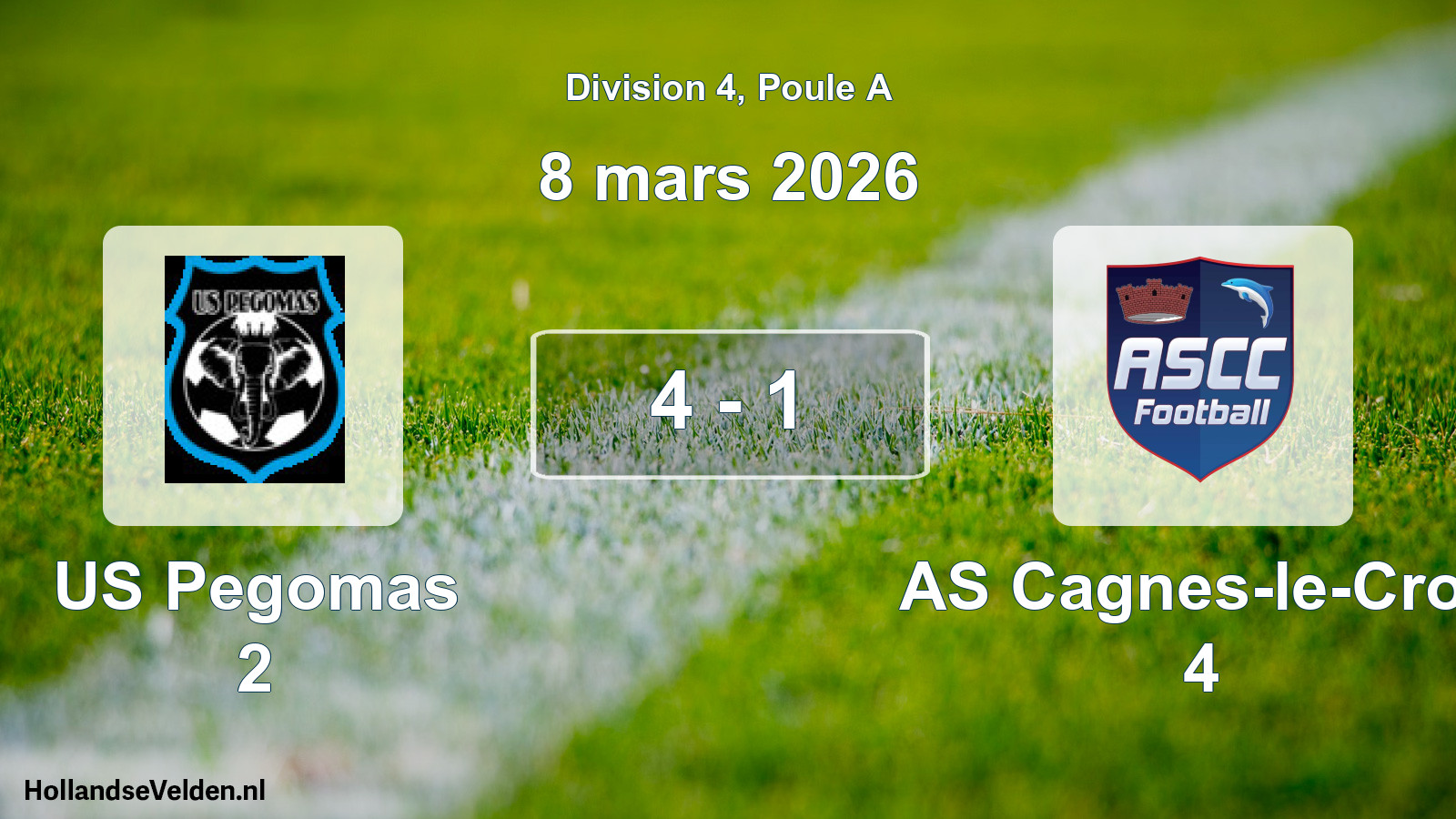 Match joué: US Pegomas 2 - AS Cagnes-le-Cros 4 4 - 1 (8 mars 2026)