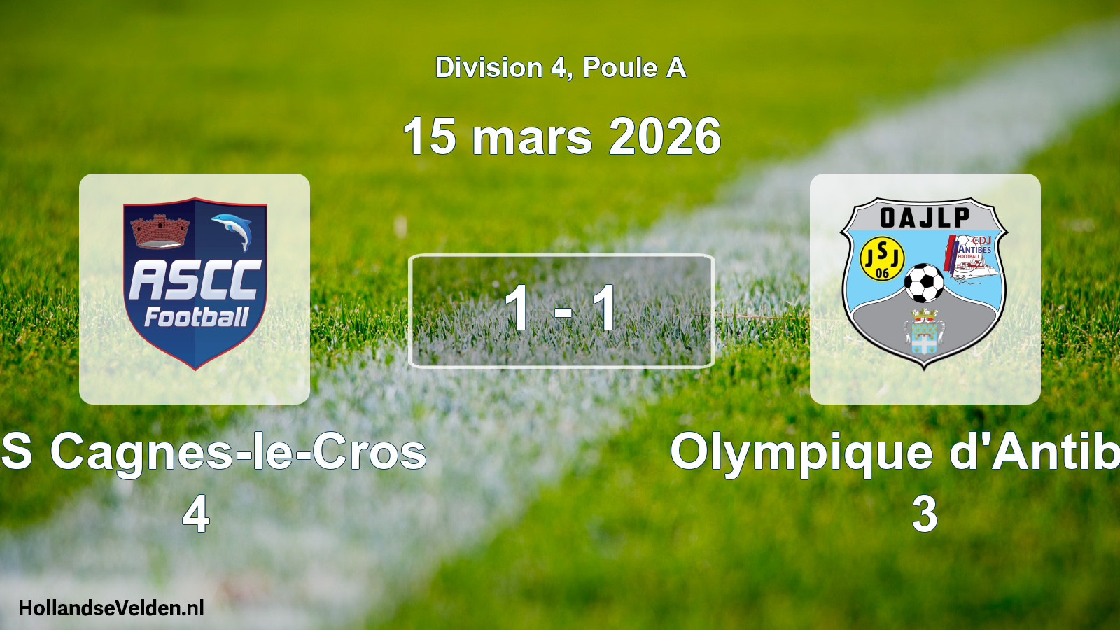 Gespeelde wedstrijd: AS Cagnes-le-Cros 4 - Olympique d'Antibes 3 1 - 1 (15 maart 2026)