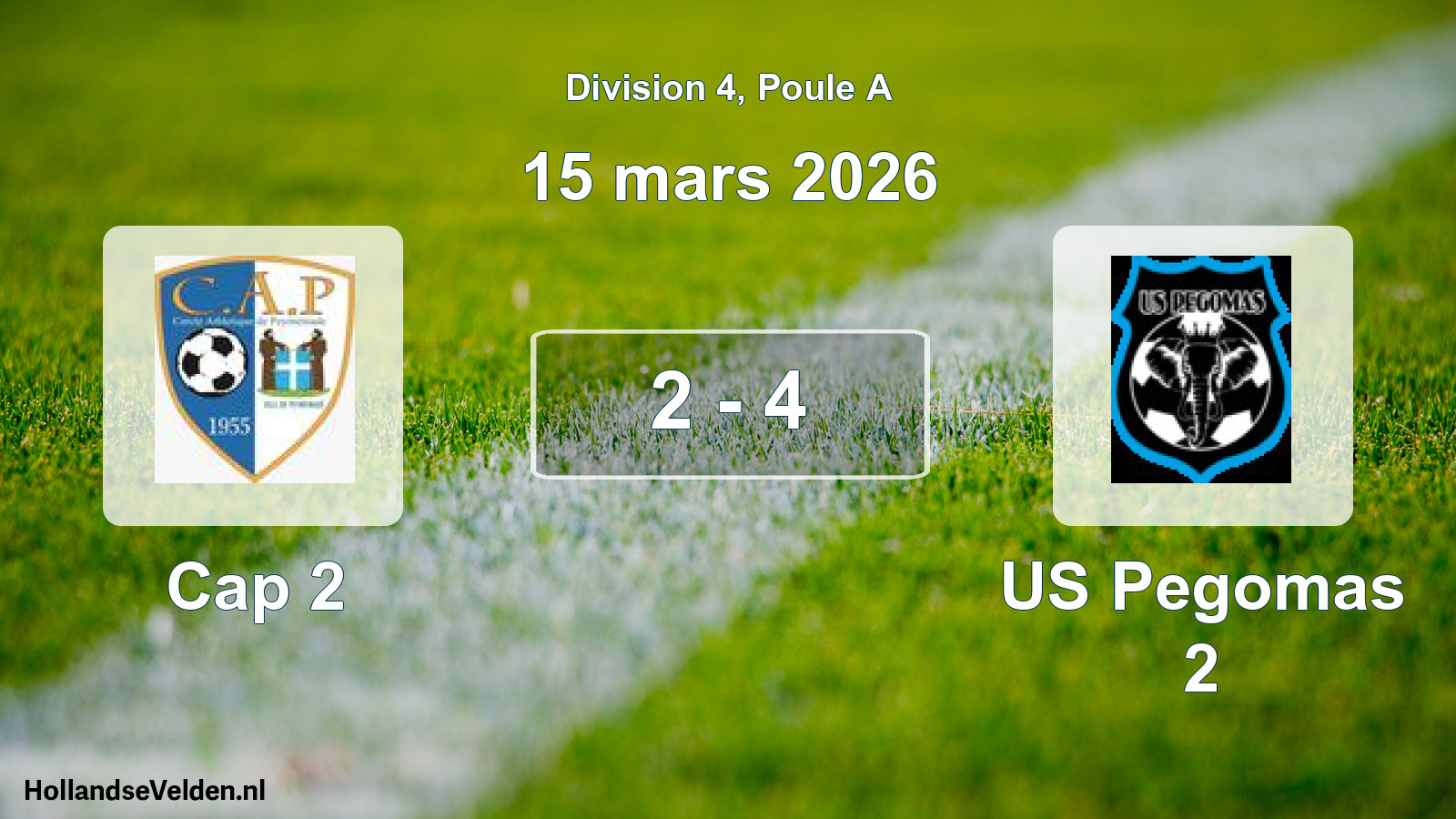 Match joué: Cap 2 - US Pegomas 2 2 - 4 (15 mars 2026)
