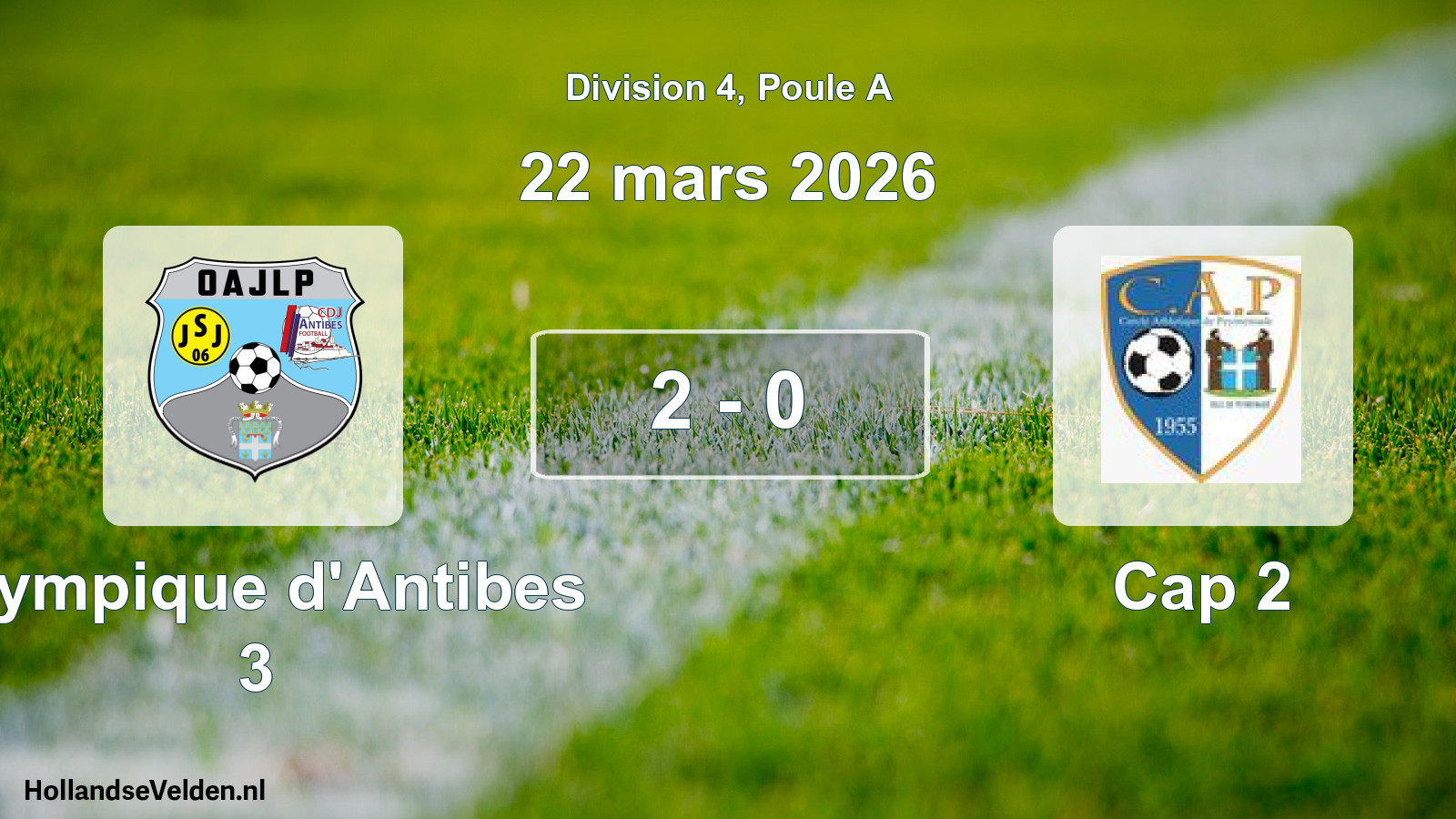 Match joué: Olympique d'Antibes 3 - Cap 2 2 - 0 (22 mars 2026)