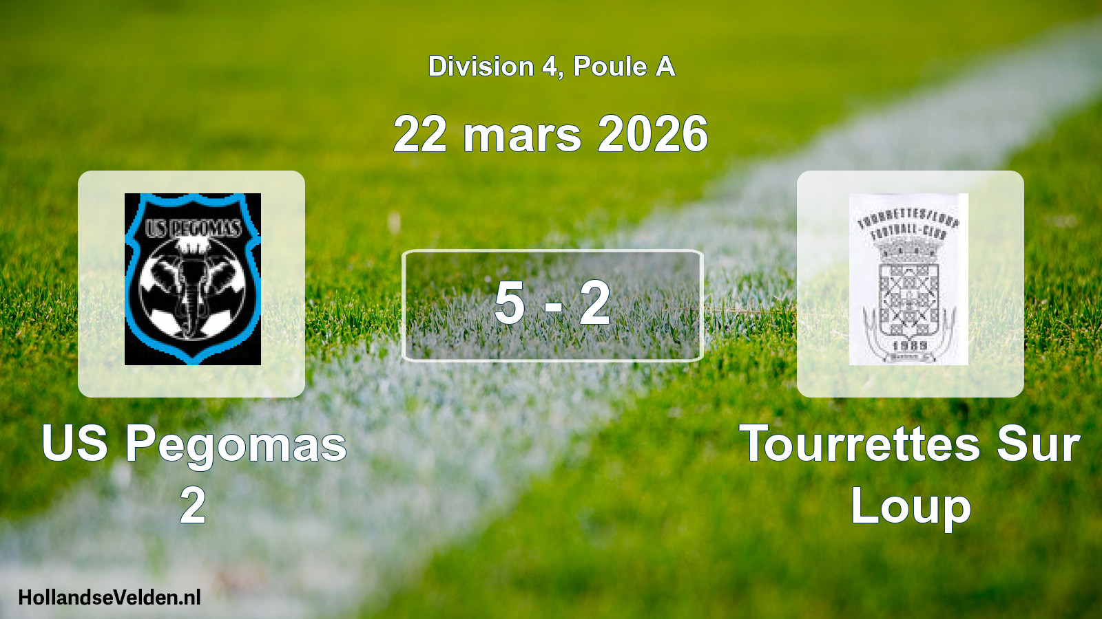 Gespeelde wedstrijd: US Pegomas 2 - Tourrettes Sur Loup 5 - 2 (22 maart 2026)