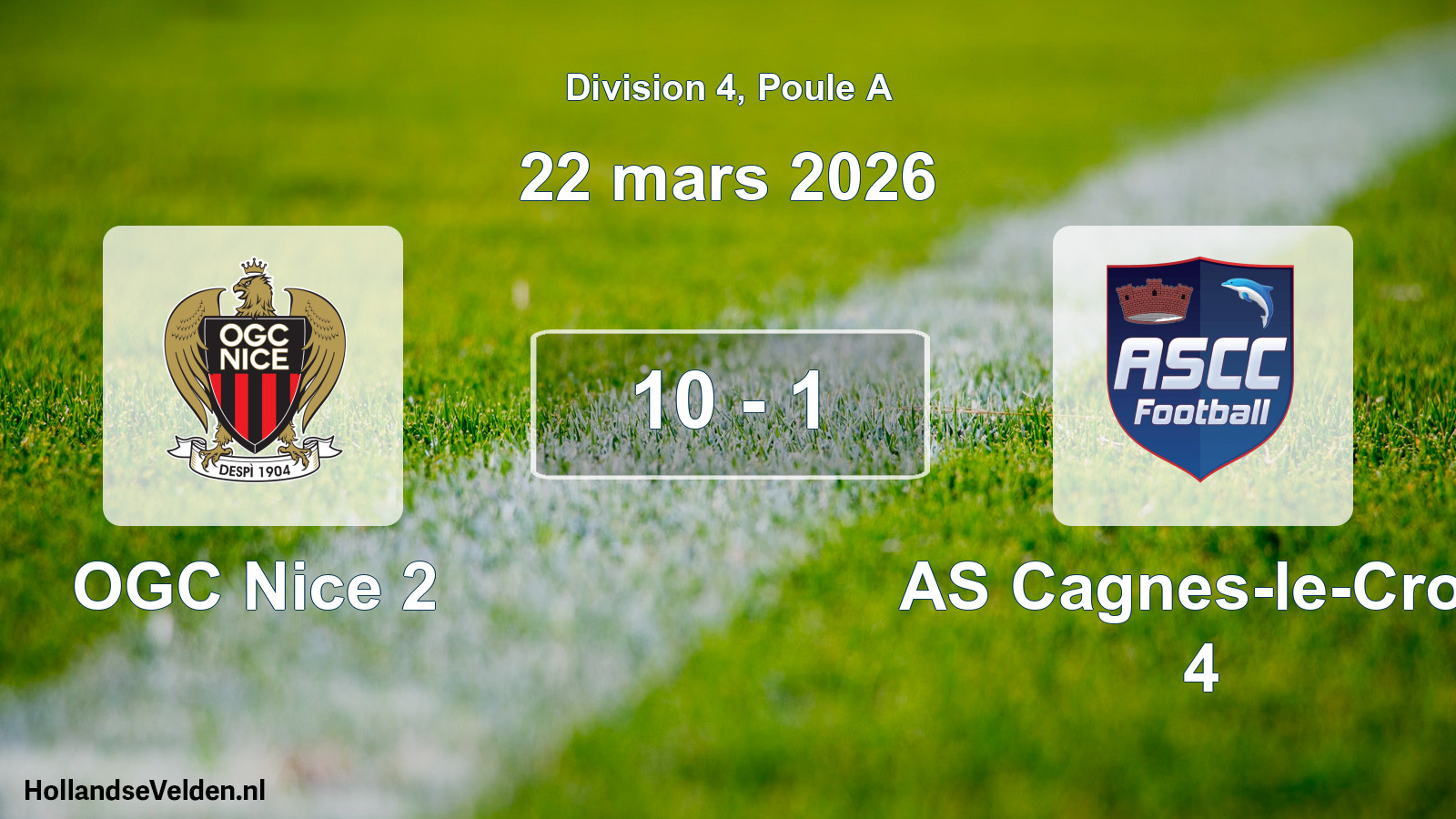 Match joué: OGC Nice 2 - AS Cagnes-le-Cros 4 10 - 1 (22 mars 2026)