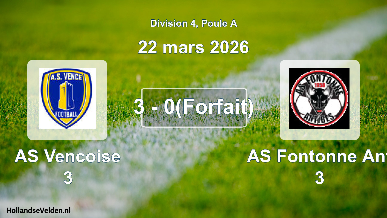 Match joué: AS Vencoise 3 - AS Fontonne Ant 3 3 - 0(Forfait) (22 mars 2026)