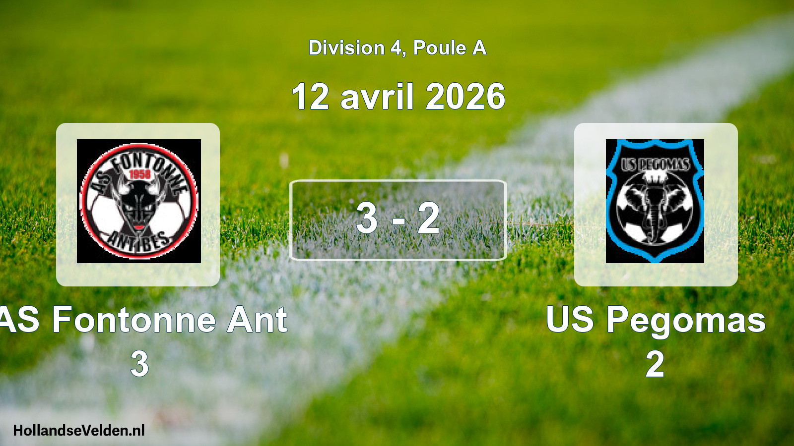 Gespeelde wedstrijd: AS Fontonne Ant 3 - US Pegomas 2 3 - 2 (12 april 2026)