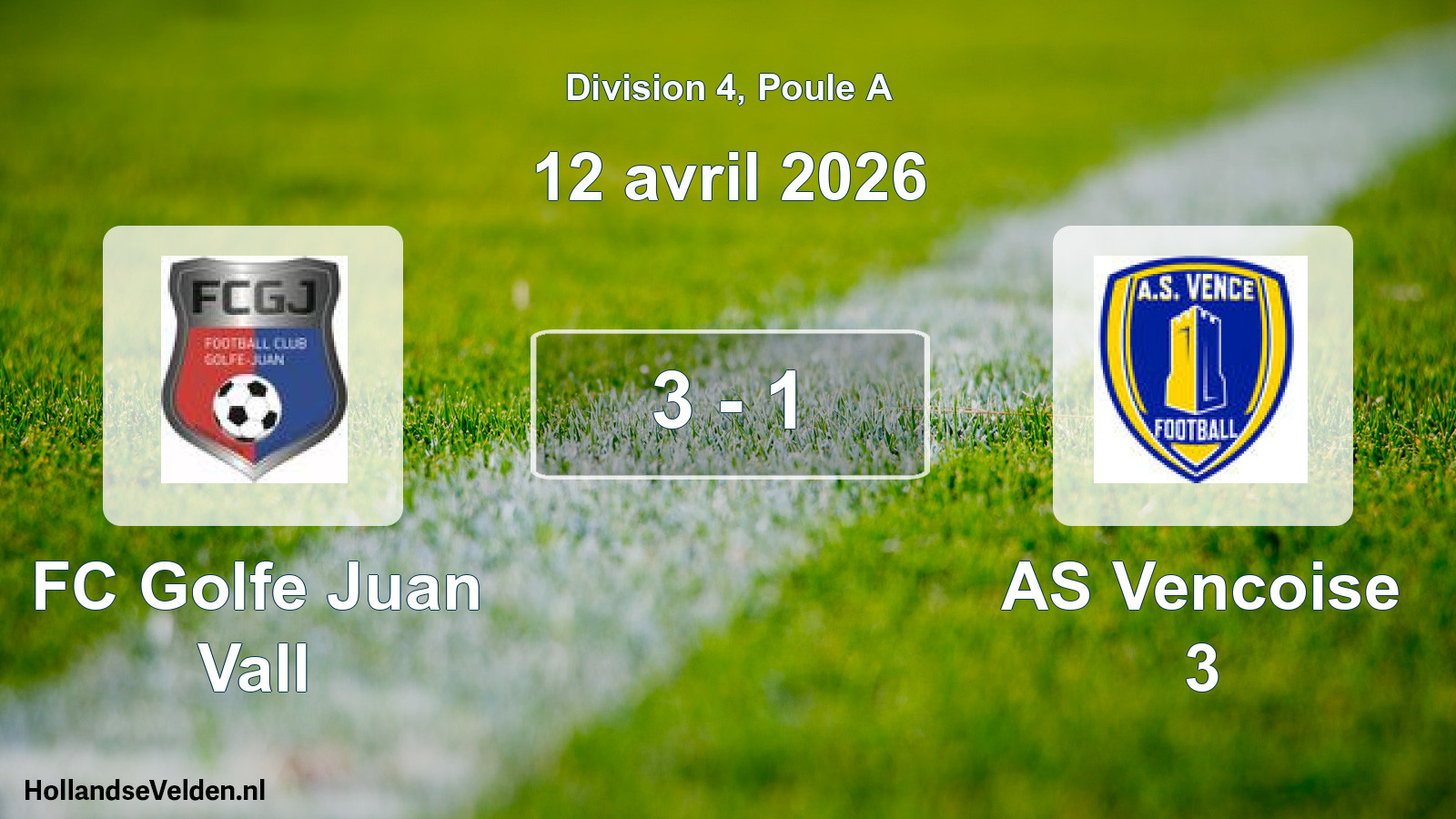 Match joué: FC Golfe Juan Vall - AS Vencoise 3 3 - 1 (12 avril 2026)