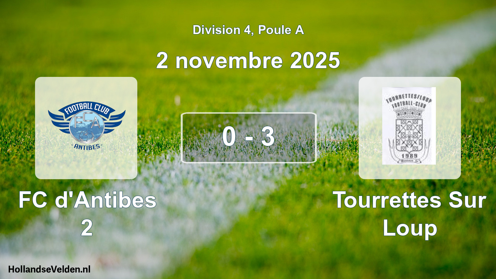 Match joué: FC d'Antibes 2 - Tourrettes Sur Loup 0 - 3 (2 novembre 2025)