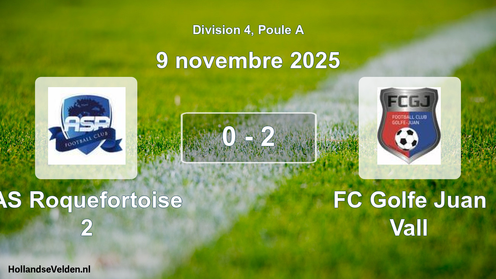 Match joué: AS Roquefortoise 2 - FC Golfe Juan Vall 0 - 2 (9 novembre 2025)