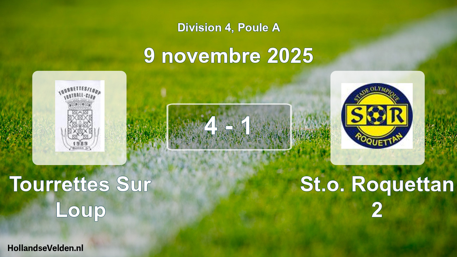 Match joué: Tourrettes Sur Loup - St.o. Roquettan 2 4 - 1 (9 novembre 2025)
