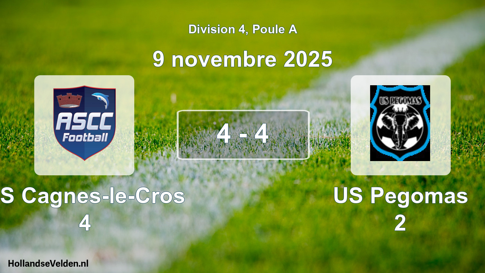 Match joué: AS Cagnes-le-Cros 4 - US Pegomas 2 4 - 4 (9 novembre 2025)