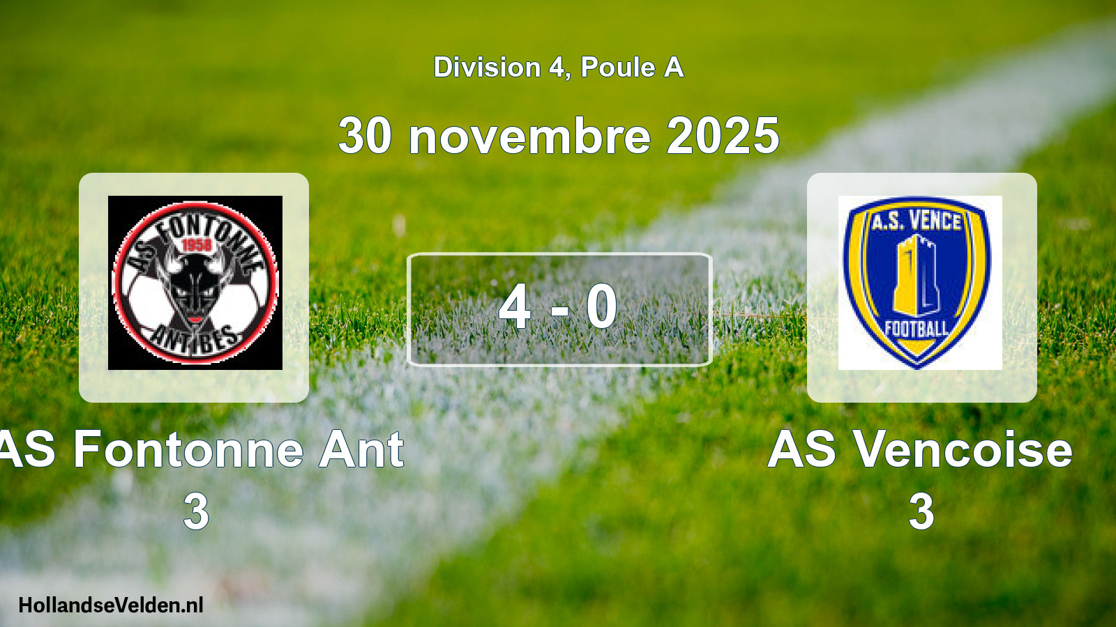 Gespeelde wedstrijd: AS Fontonne Ant 3 - AS Vencoise 3 4 - 0 (30 november 2025)