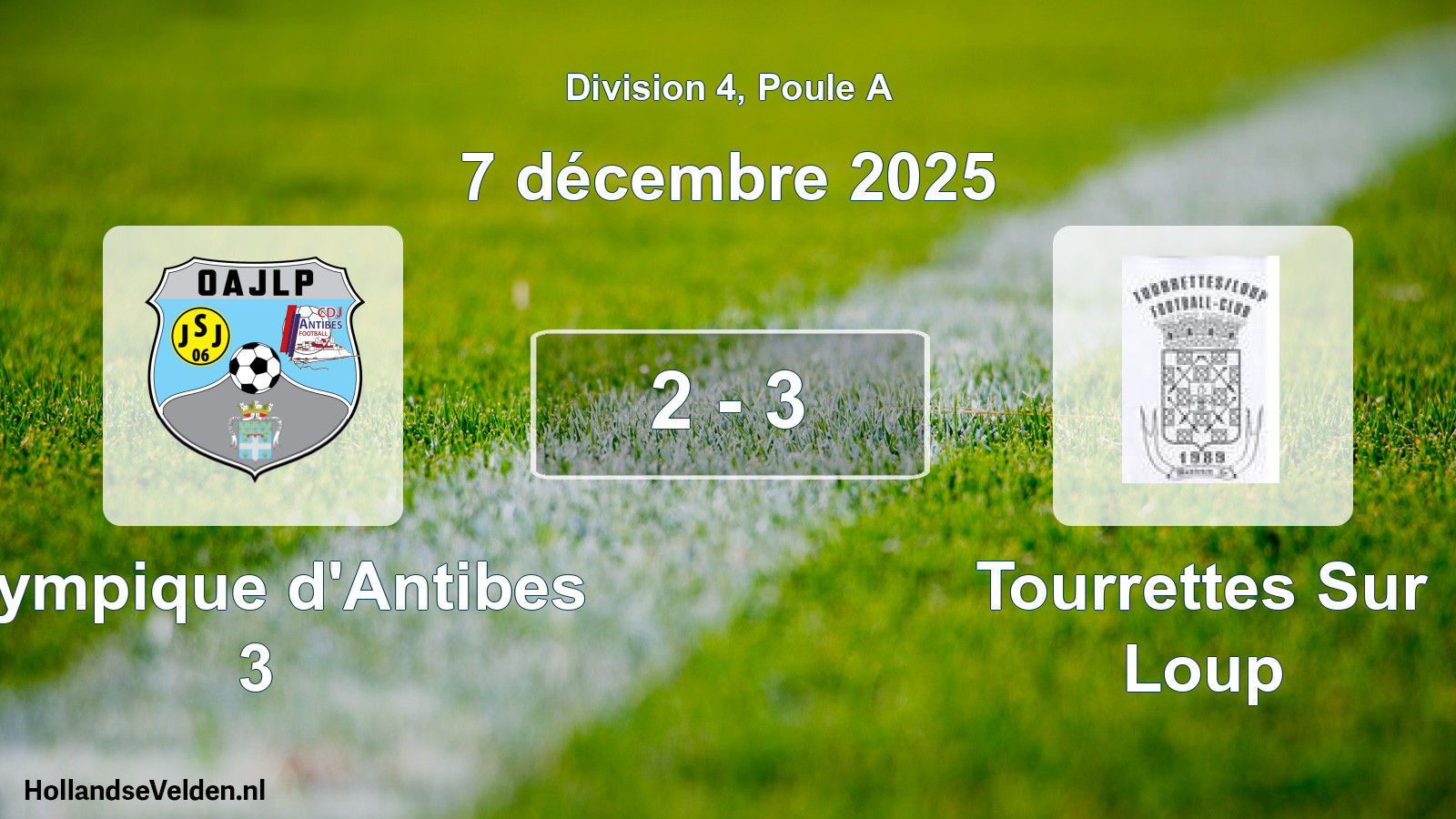 Match joué: Olympique d'Antibes 3 - Tourrettes Sur Loup 2 - 3 (7 décembre 2025)