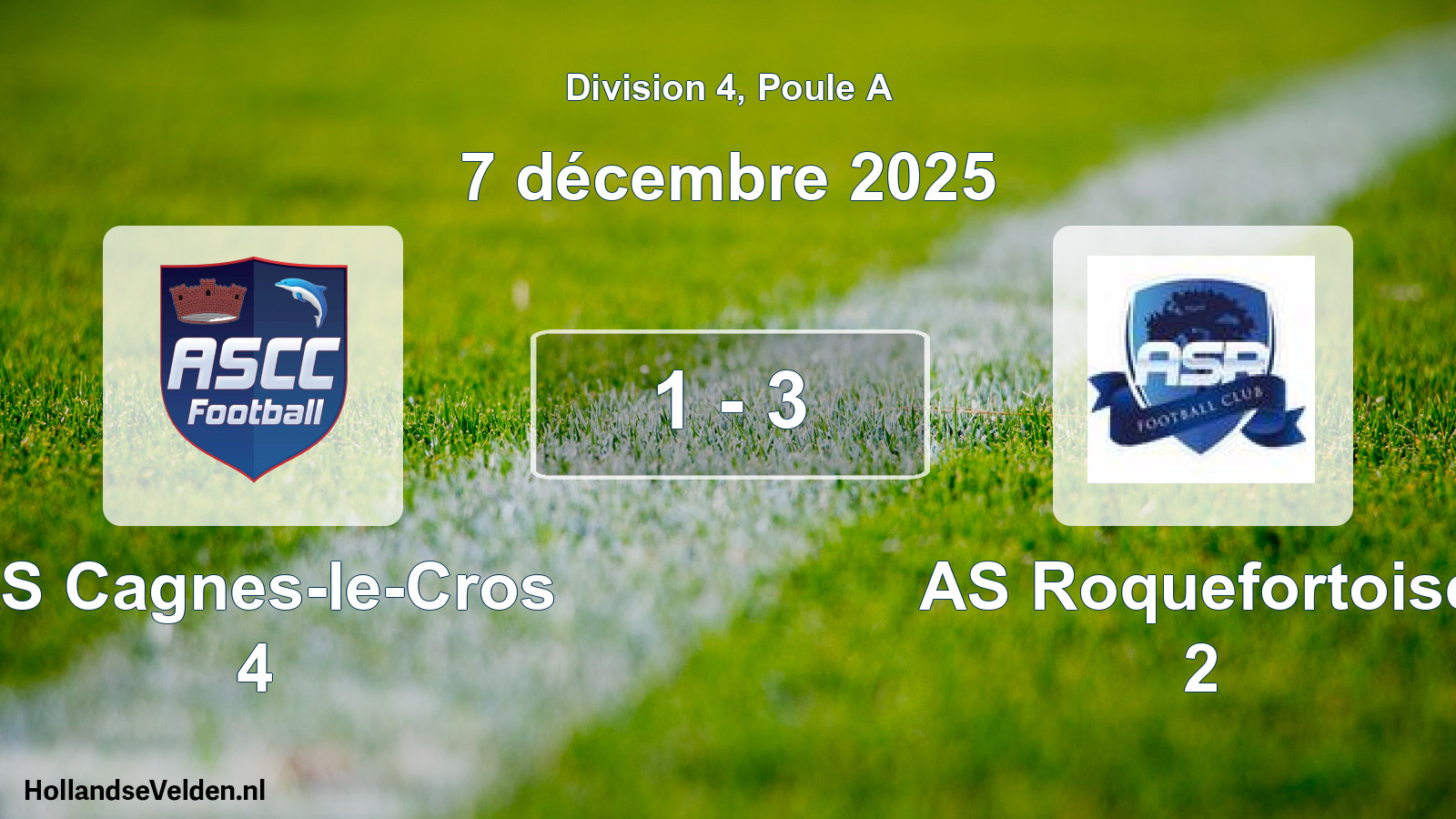 Total number of matches played: AS Cagnes-le-Cros 4 - AS Roquefortoise 2 1 - 3 (7 December 2025)