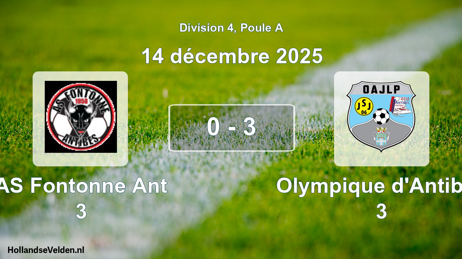 Match joué: AS Fontonne Ant 3 - Olympique d'Antibes 3 0 - 3 (14 décembre 2025)