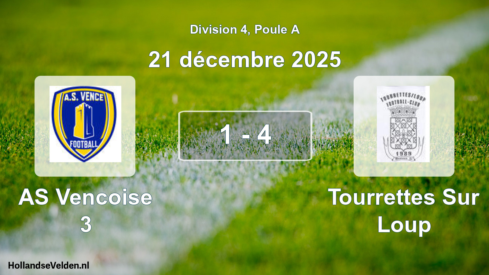 Match joué: AS Vencoise 3 - Tourrettes Sur Loup 1 - 4 (21 décembre 2025)