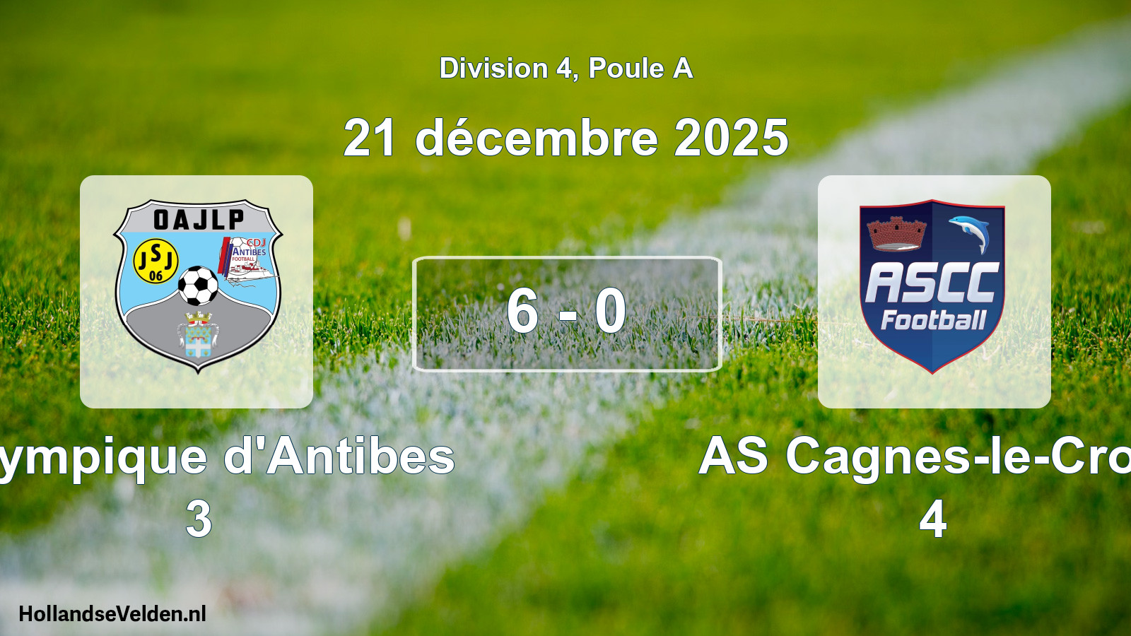 Match joué: Olympique d'Antibes 3 - AS Cagnes-le-Cros 4 6 - 0 (21 décembre 2025)