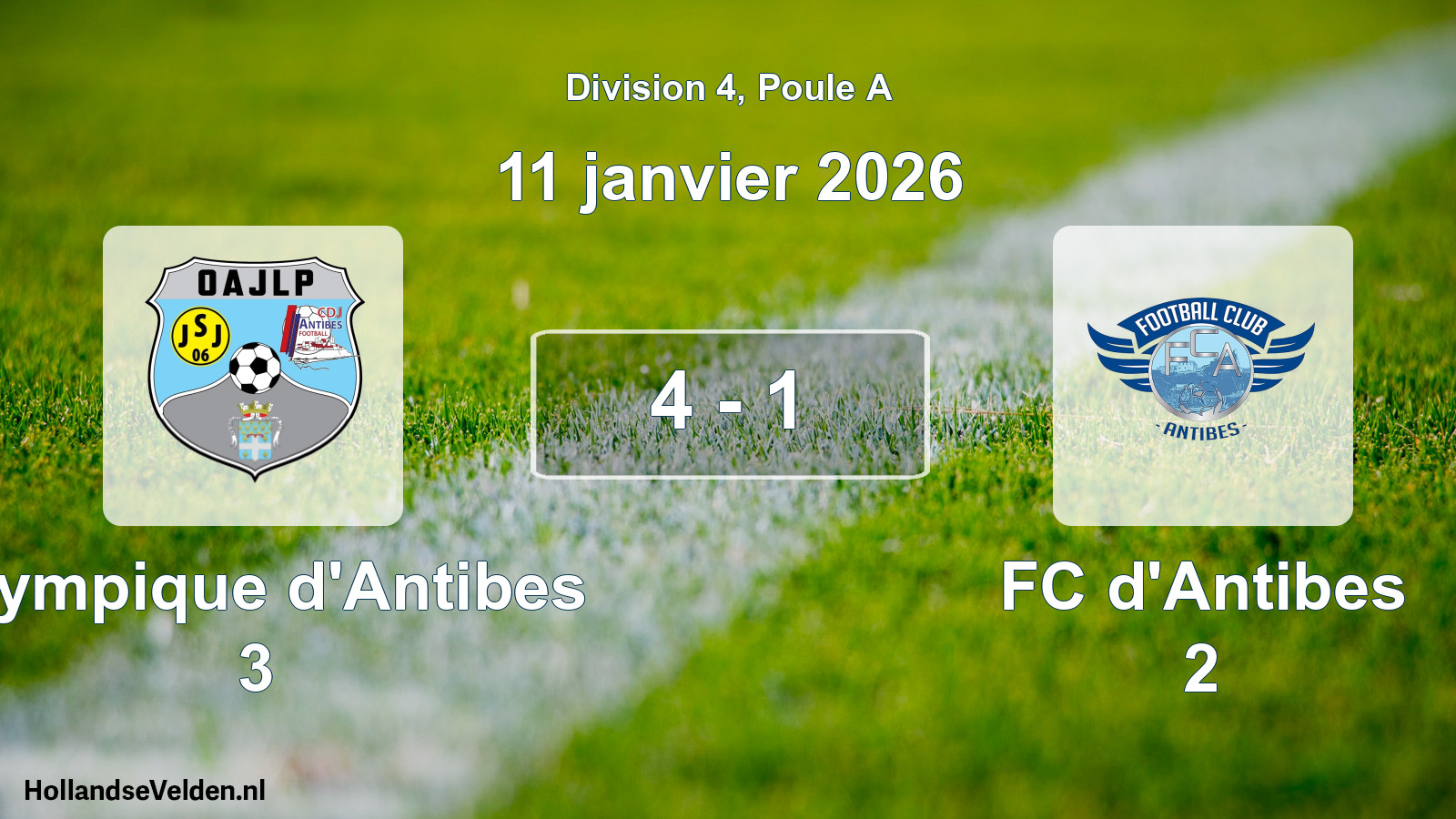 Match joué: Olympique d'Antibes 3 - FC d'Antibes 2 4 - 1 (11 janvier 2026)