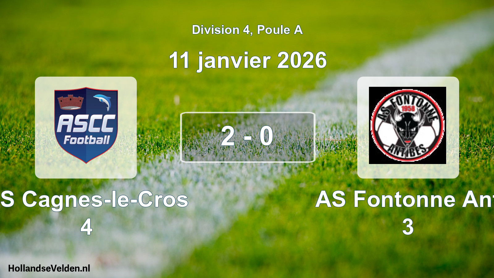 Gespeelde wedstrijd: AS Cagnes-le-Cros 4 - AS Fontonne Ant 3 2 - 0 (11 januari 2026)