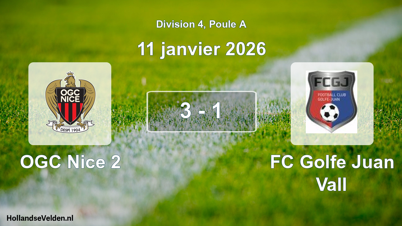 Match joué: OGC Nice 2 - FC Golfe Juan Vall 3 - 1 (11 janvier 2026)