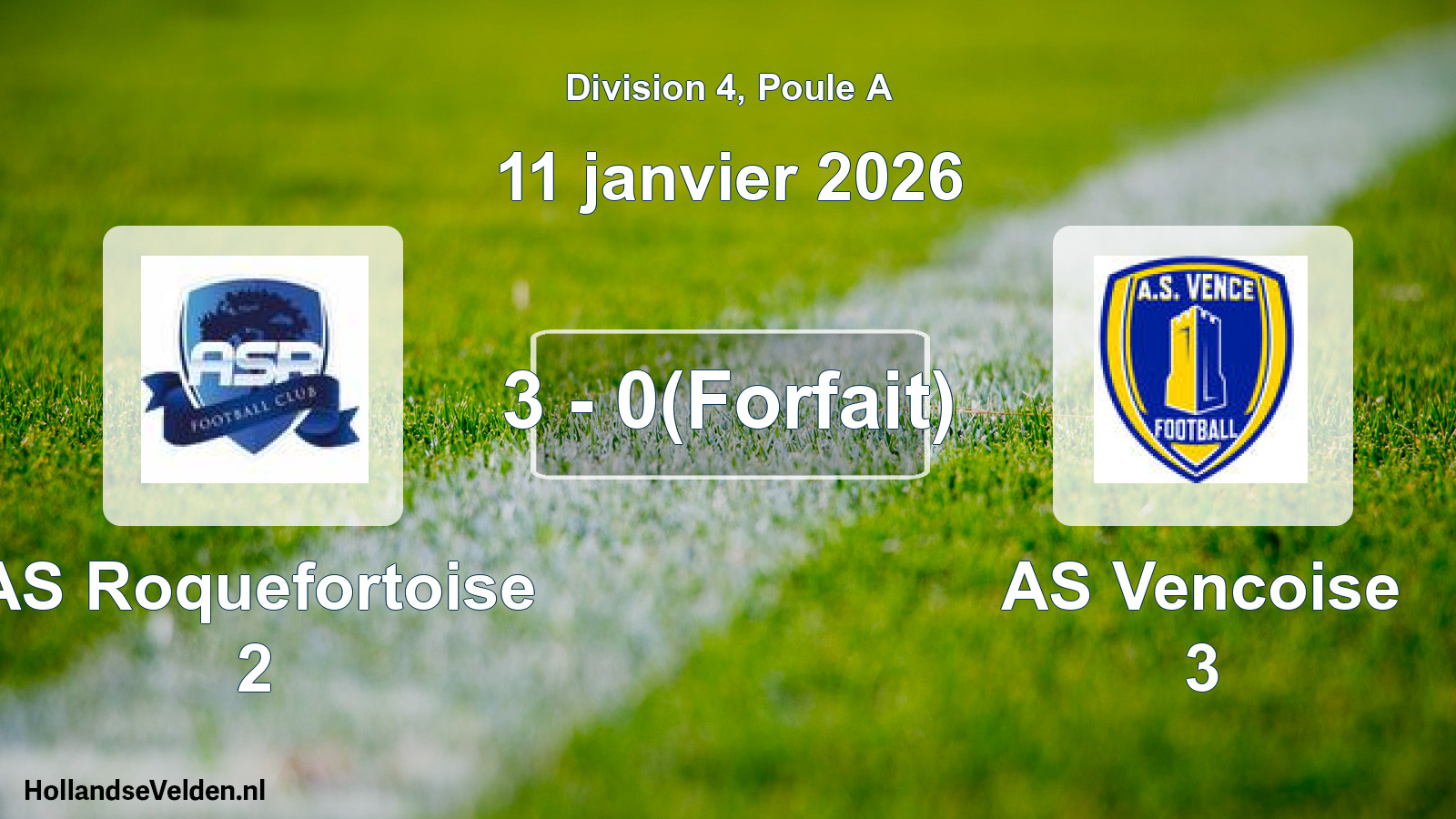 Match joué: AS Roquefortoise 2 - AS Vencoise 3 3 - 0(Forfait) (11 janvier 2026)