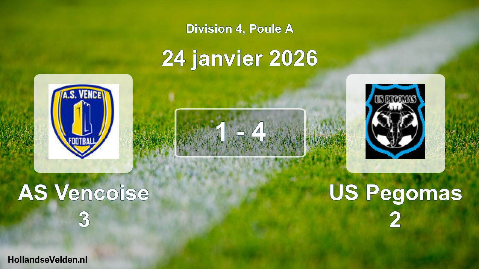 Match joué: AS Vencoise 3 - US Pegomas 2 1 - 4 (24 janvier 2026)