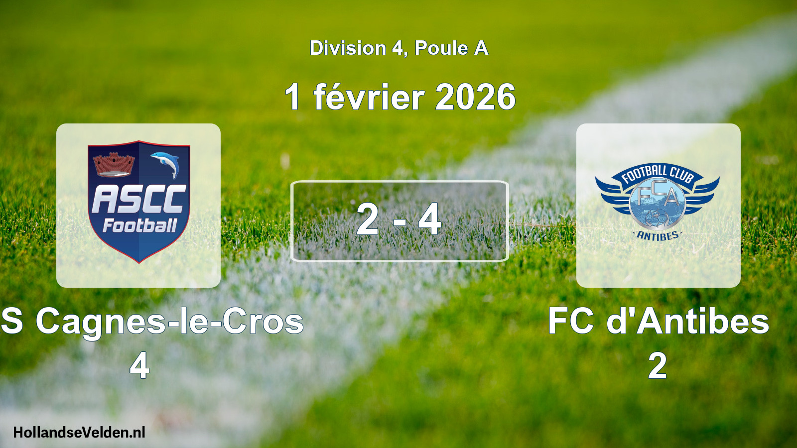 Match joué: AS Cagnes-le-Cros 4 - FC d'Antibes 2 2 - 4 (1 février 2026)