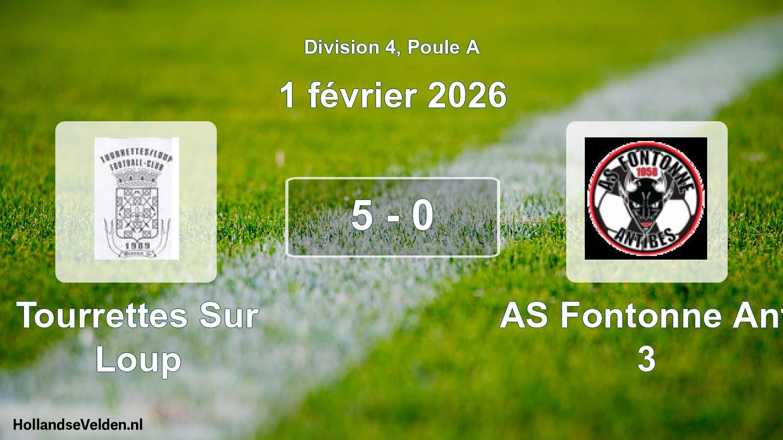 Match joué: Tourrettes Sur Loup - AS Fontonne Ant 3 5 - 0 (1 février 2026)