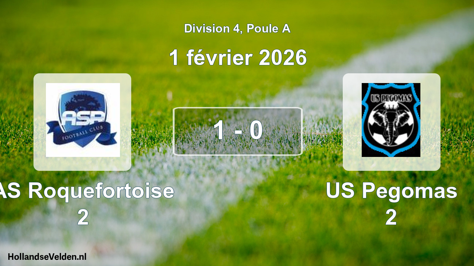 Match joué: AS Roquefortoise 2 - US Pegomas 2 1 - 0 (1 février 2026)