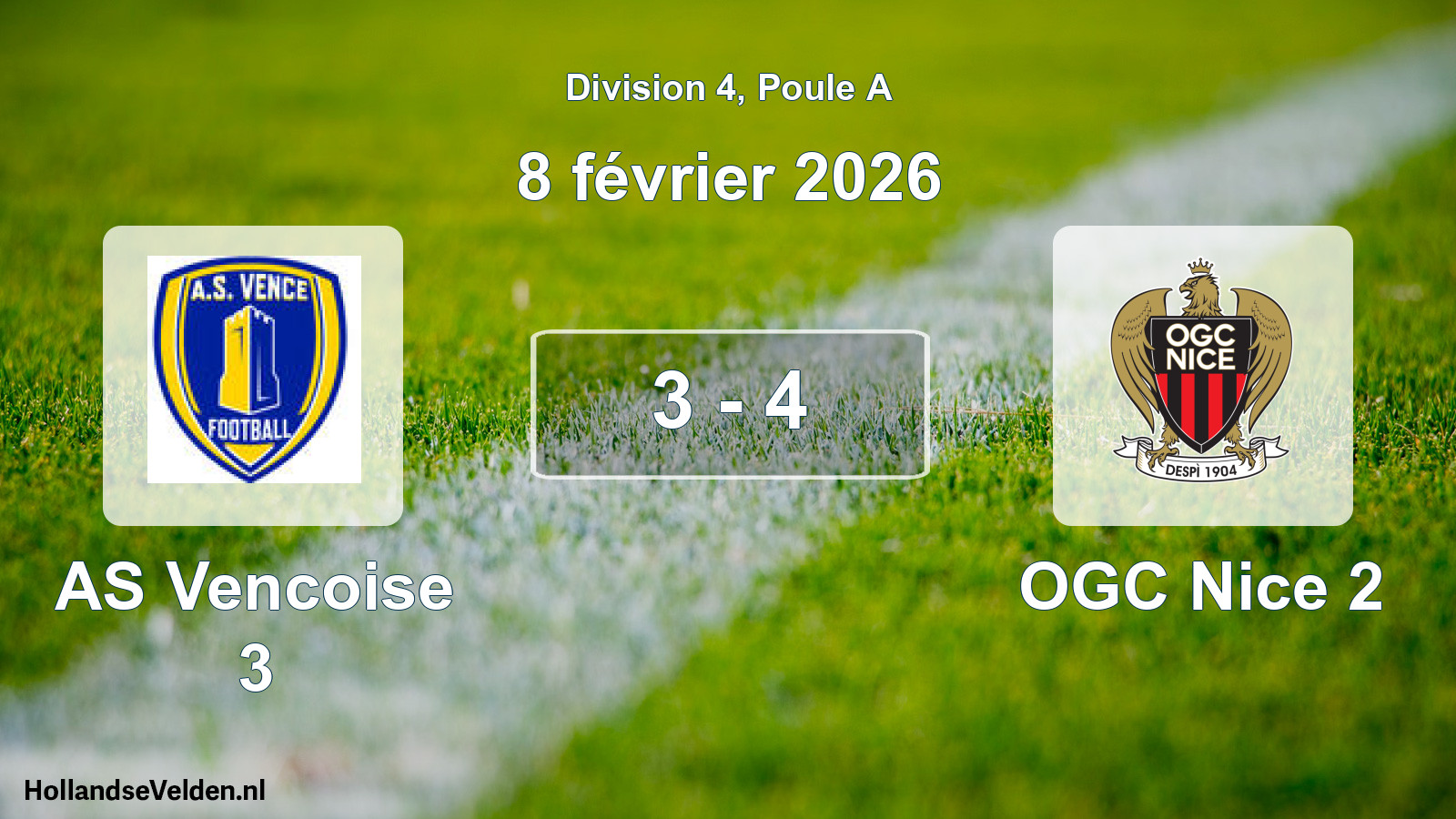 Gespeelde wedstrijd: AS Vencoise 3 - OGC Nice 2 3 - 4 (8 februari 2026)