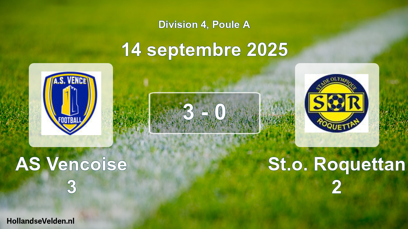 Match joué: AS Vencoise 3 - St.o. Roquettan 2 3 - 0 (14 septembre 2025)
