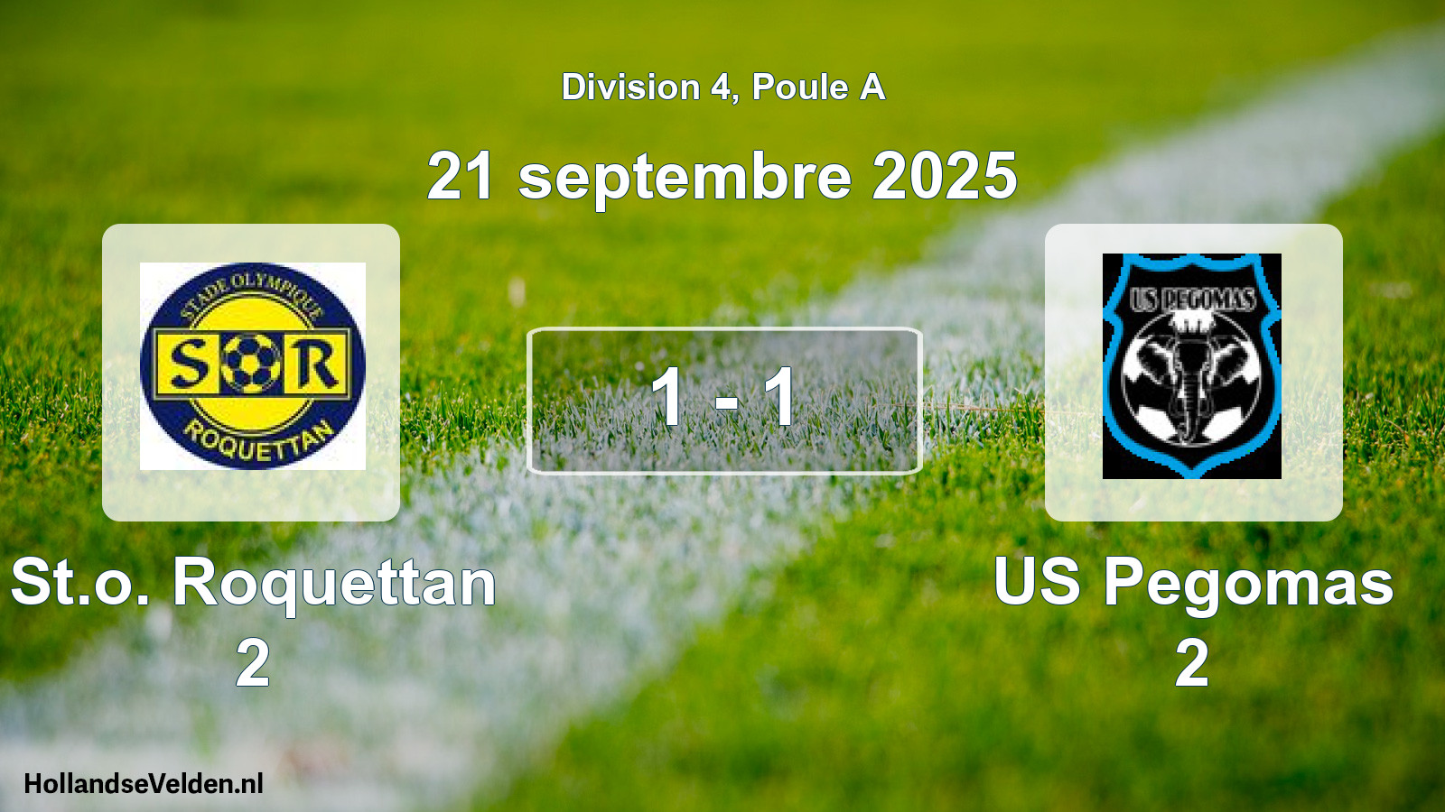 Match joué: St.o. Roquettan 2 - US Pegomas 2 1 - 1 (21 septembre 2025)