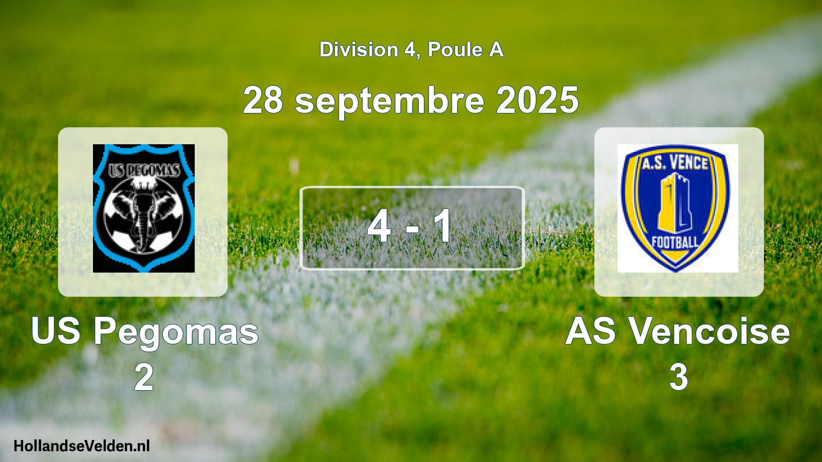 Gespeelde wedstrijd: US Pegomas 2 - AS Vencoise 3 4 - 1 (28 september 2025)