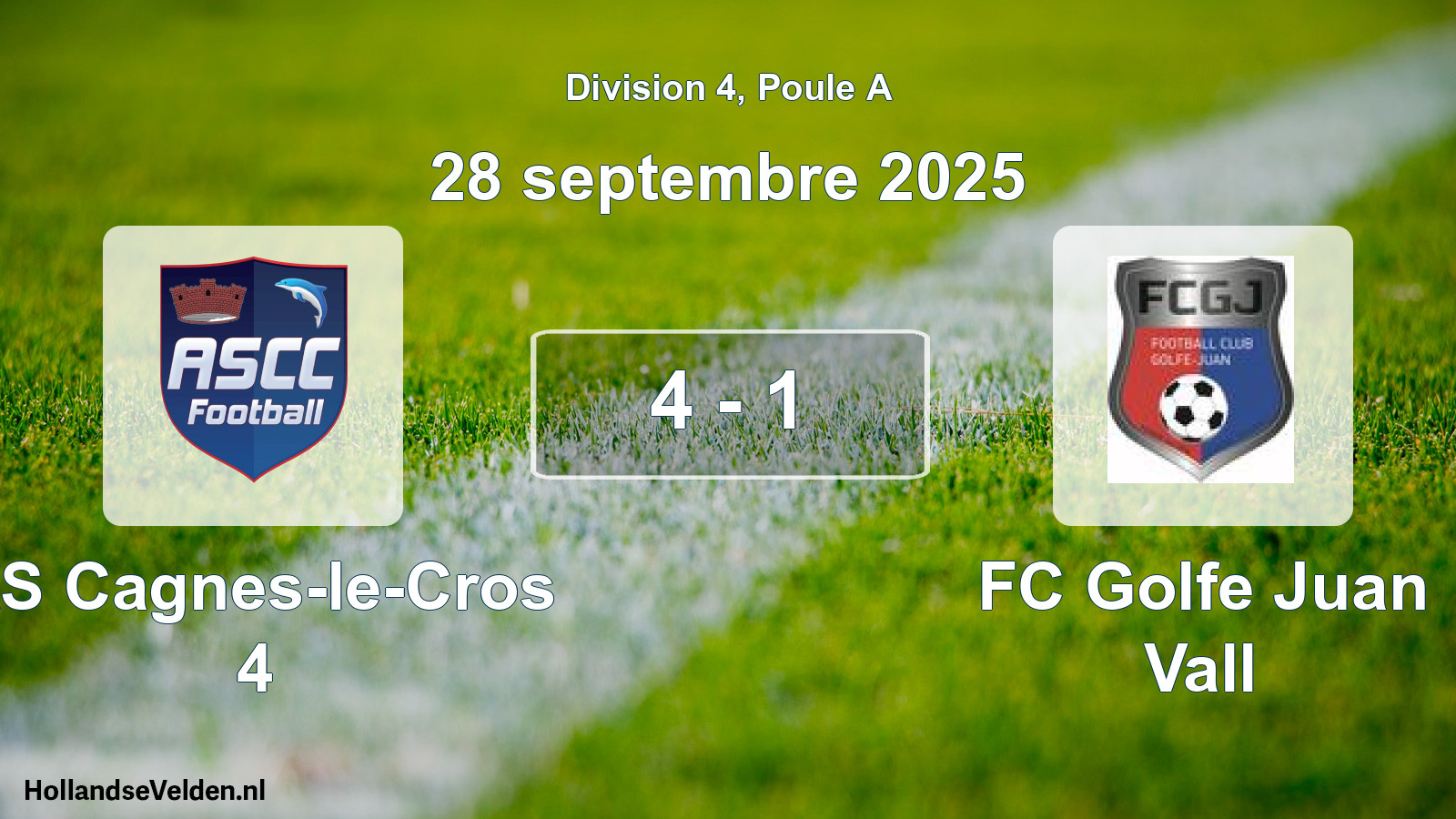 Match joué: AS Cagnes-le-Cros 4 - FC Golfe Juan Vall 4 - 1 (28 septembre 2025)