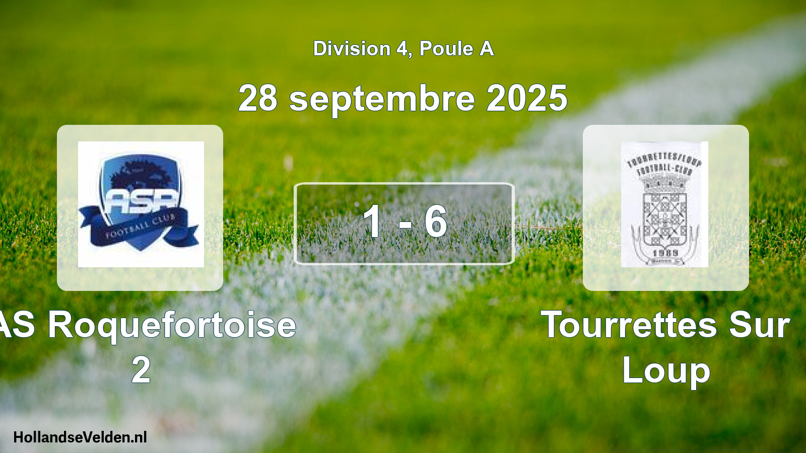 Match joué: AS Roquefortoise 2 - Tourrettes Sur Loup 1 - 6 (28 septembre 2025)