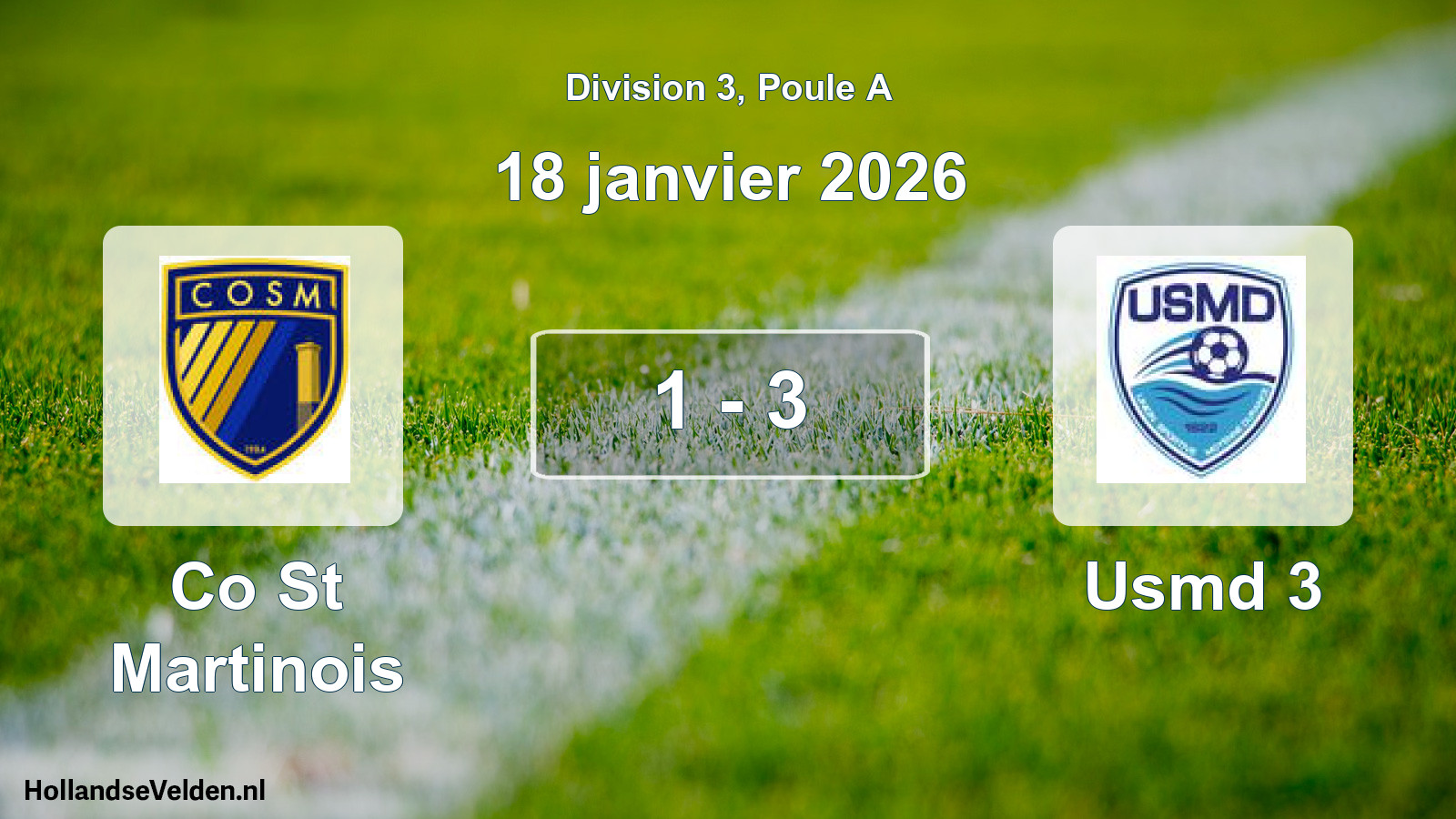 Total number of matches played: Co St Martinois - Usmd 3 1 - 3 (18 January 2026)