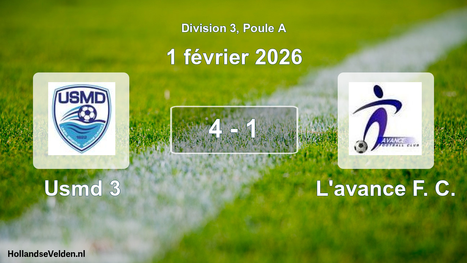 Total number of matches played: Usmd 3 - L'avance F. C. 4 - 1 (1 February 2026)