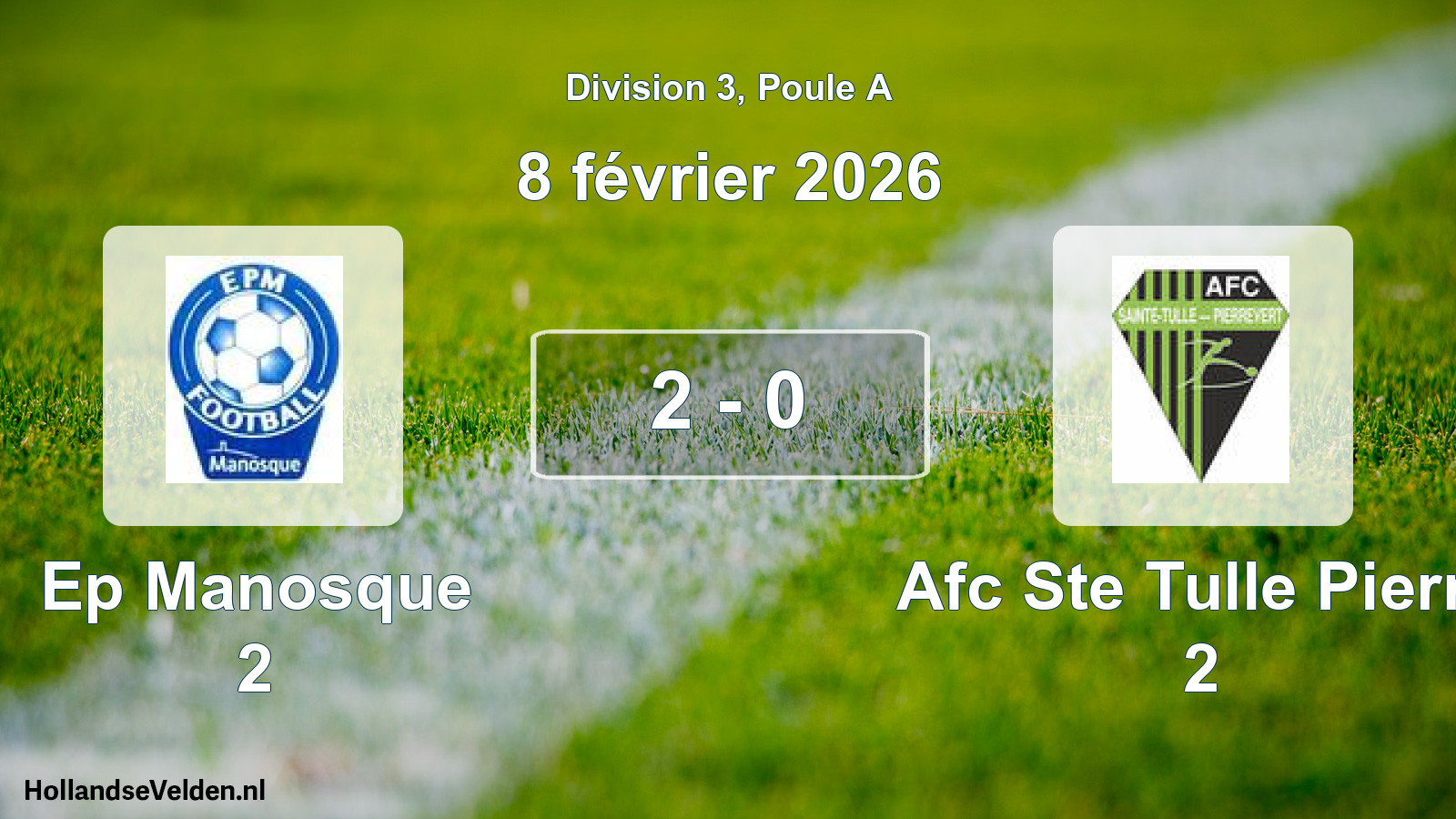 Total number of matches played: Ep Manosque 2 - Afc Ste Tulle Pierre 2 2 - 0 (8 February 2026)
