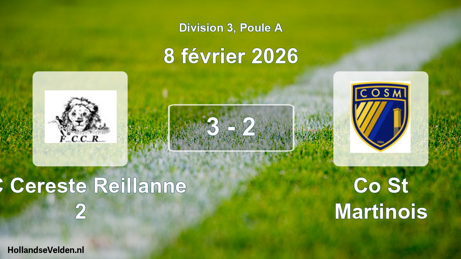 Total number of matches played: FC Cereste Reillanne 2 - Co St Martinois 3 - 2 (8 February 2026)