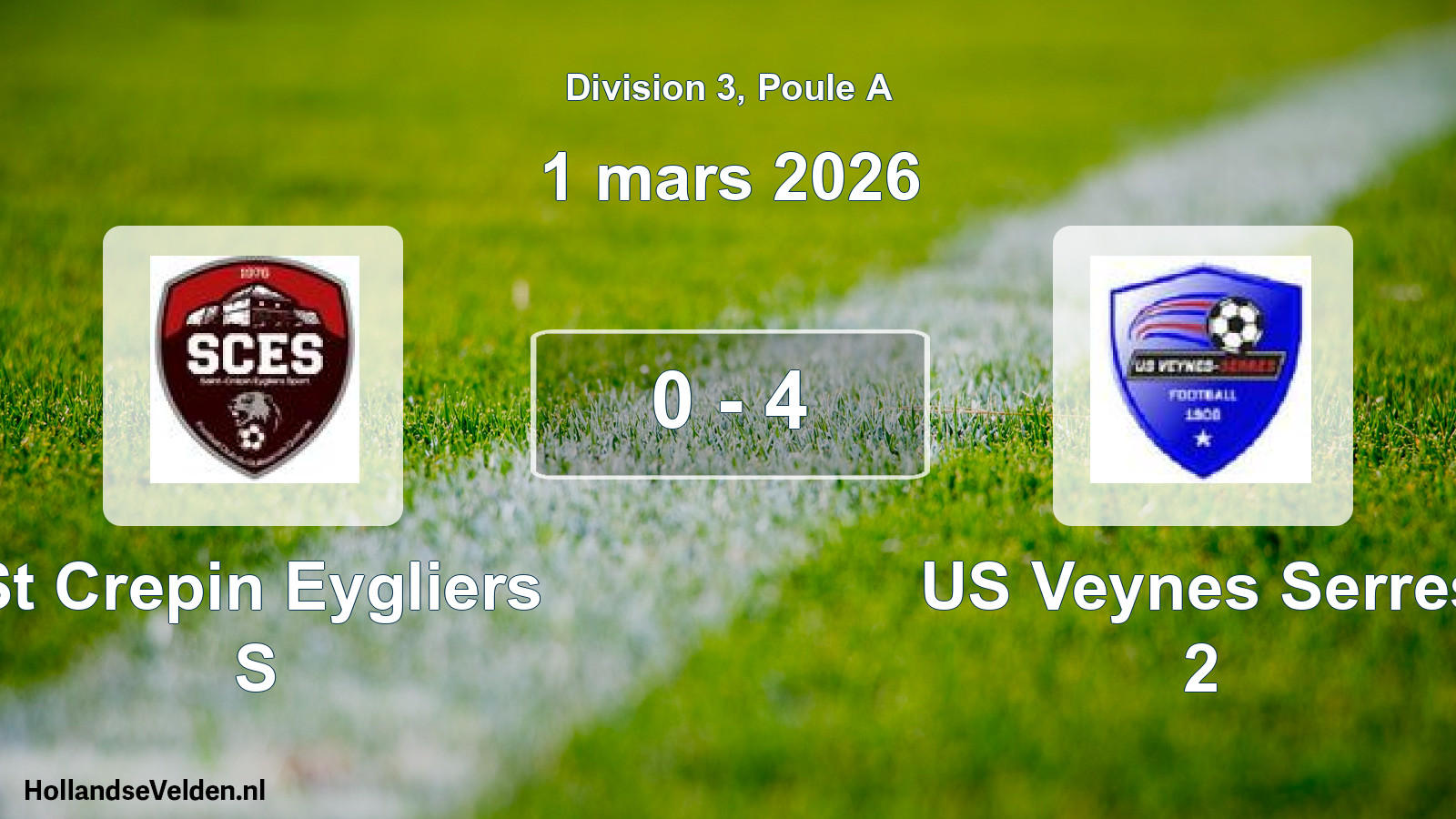 Total number of matches played: St Crepin Eygliers S - US Veynes Serres 2 0 - 4 (1 March 2026)