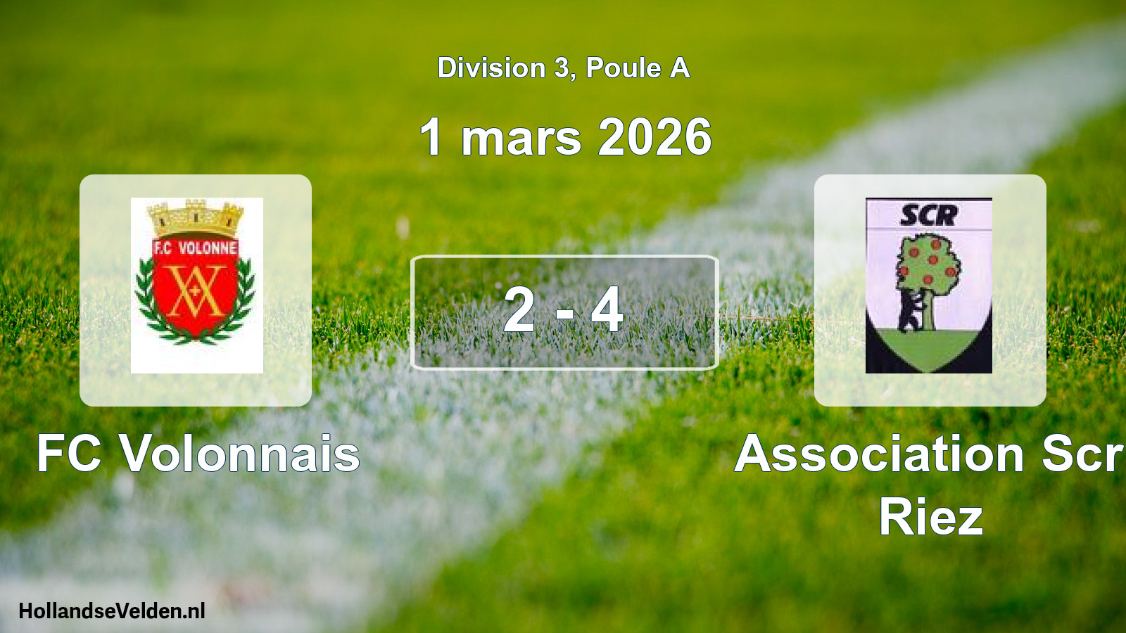 Gespeelde wedstrijd: FC Volonnais - Association Scr Riez 2 - 4 (1 maart 2026)
